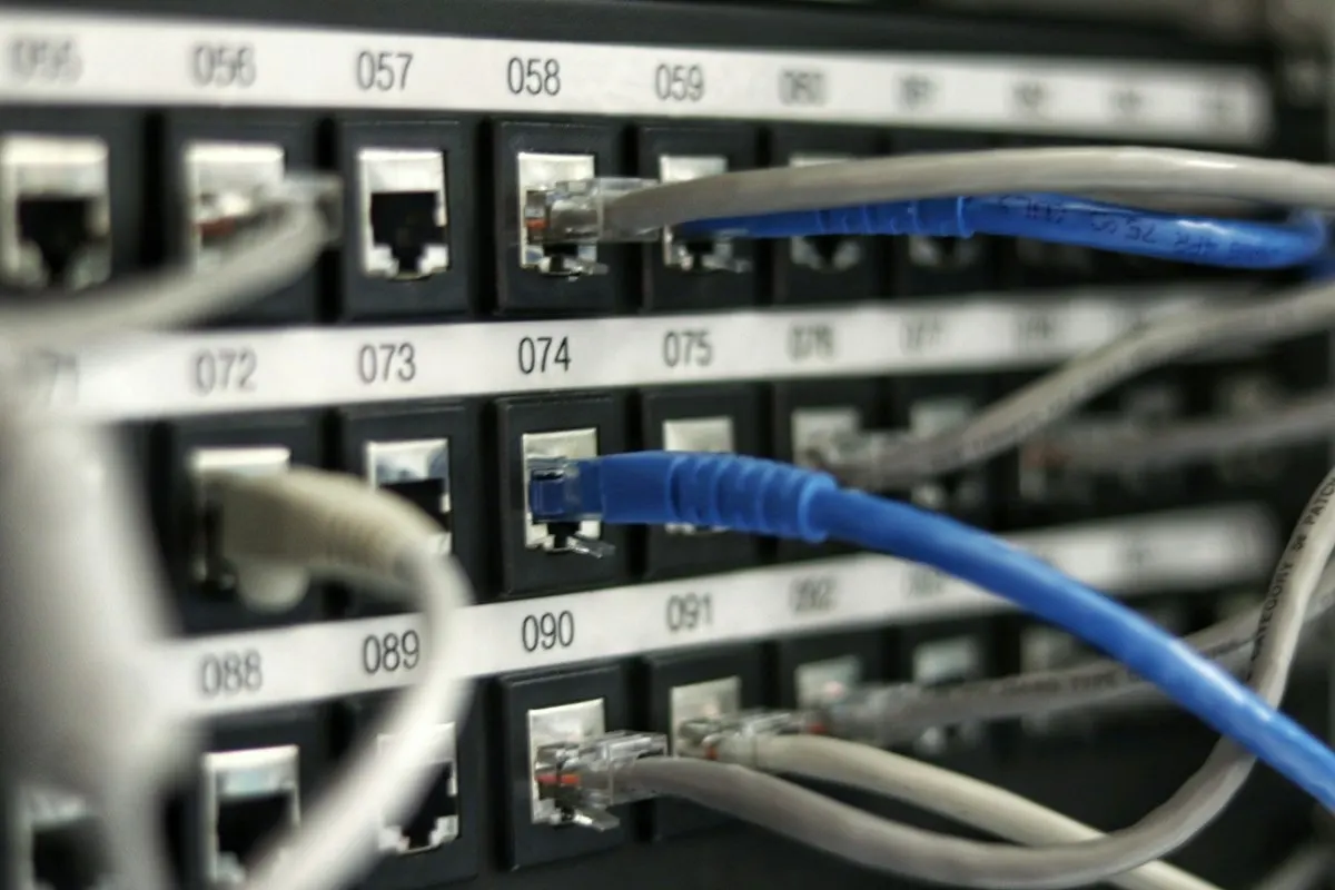Patch panel numerado con cables de red conectados